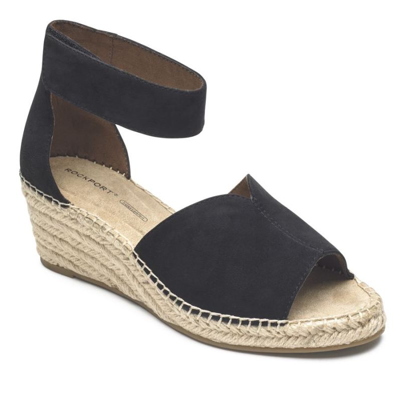 ROCKPORT - WOMEN'S MARAH PEEP TOE WEDGE SANDAL-Black