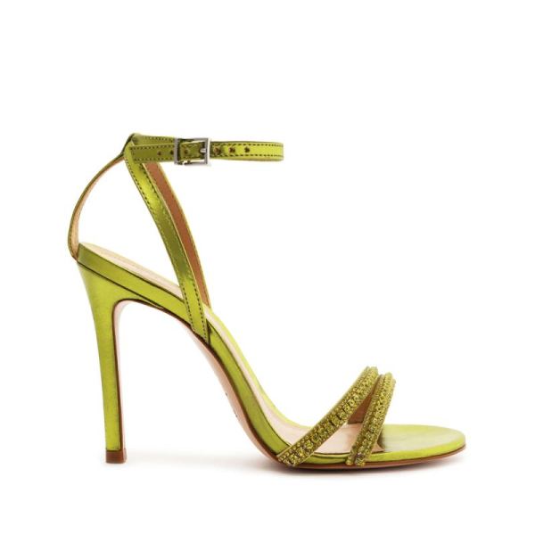 Schutz | Women's Gaga Metallic Nappa Sandal-Green Yellow