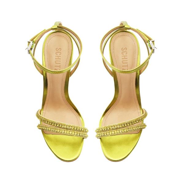 Schutz | Women's Gaga Metallic Nappa Sandal-Green Yellow