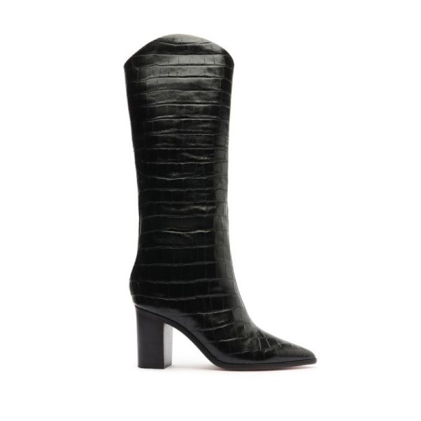 Schutz | Women's Analeah Wide Crocodile Boot-Black