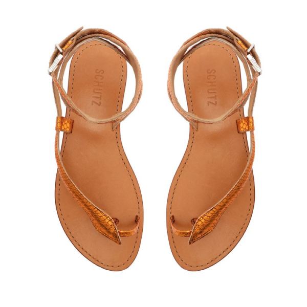 Schutz | Women's Courtney Metallic Leather Sandal-Orange