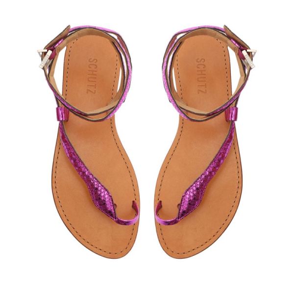 Schutz | Women's Courtney Metallic Leather Sandal-Bright Violet