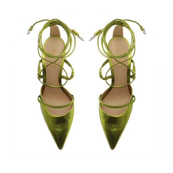 Schutz | Women's Lunah Metallic Nappa Leather Pump-Green Yellow