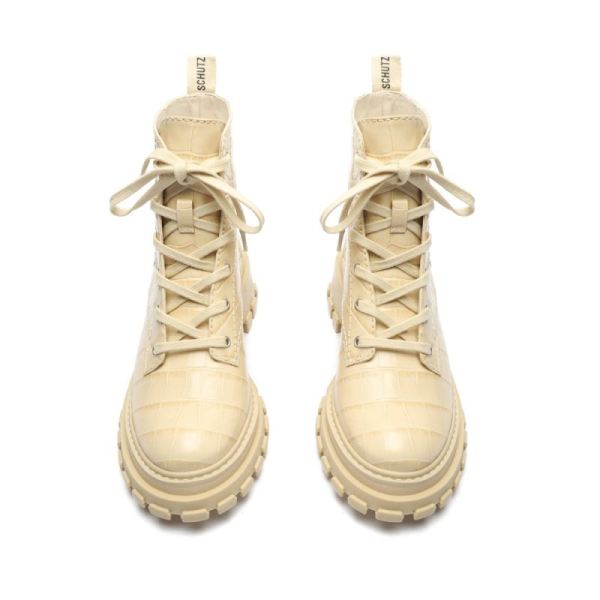 Schutz | Women's Orly Crocodile-Embossed Leather Bootie-Eggshell
