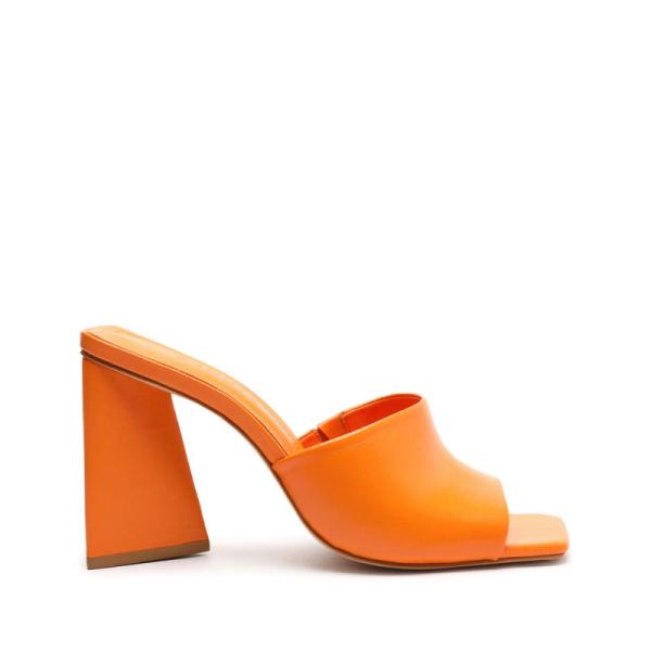 Schutz | Women's Lizah Leather Sandal-Bright Tangerine