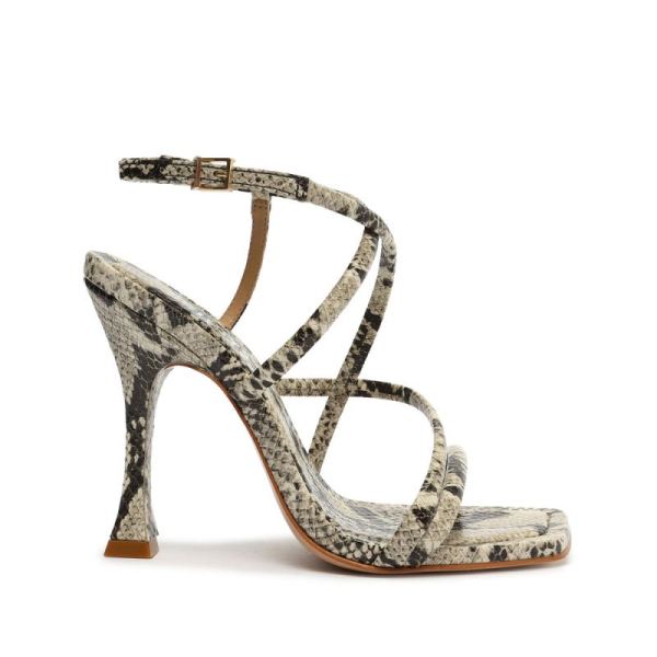 Schutz | Women's Lovi Snake-Embossed Leather Sandal-Natural Snake