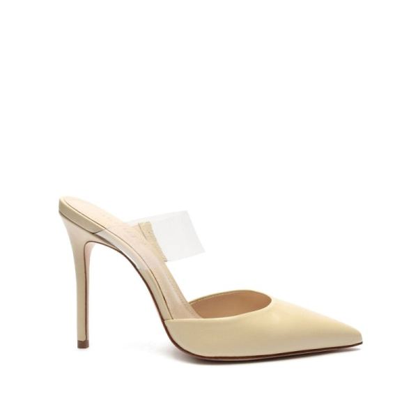 Schutz | Women's Sionne Vinyl and Leather Mule: Stilletto Heel -Eggshell