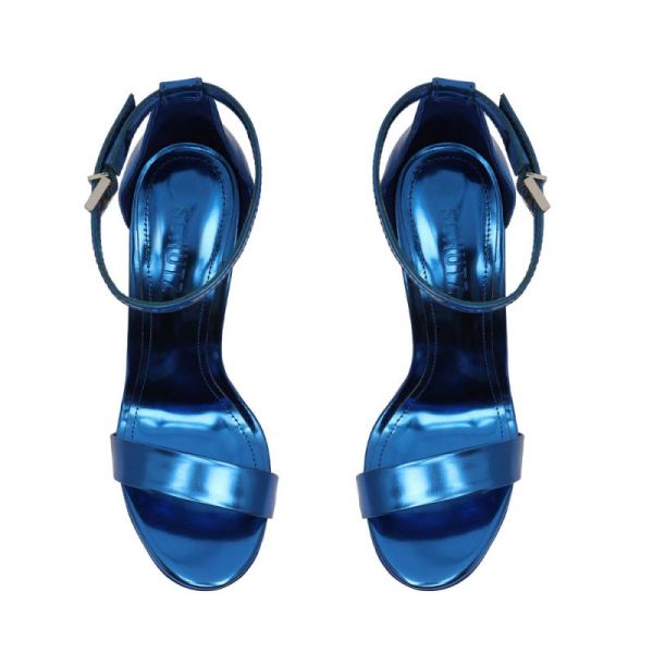 Schutz | Women's Cadey-Lee Platform Specchio Leather Sandal-Blue Snake