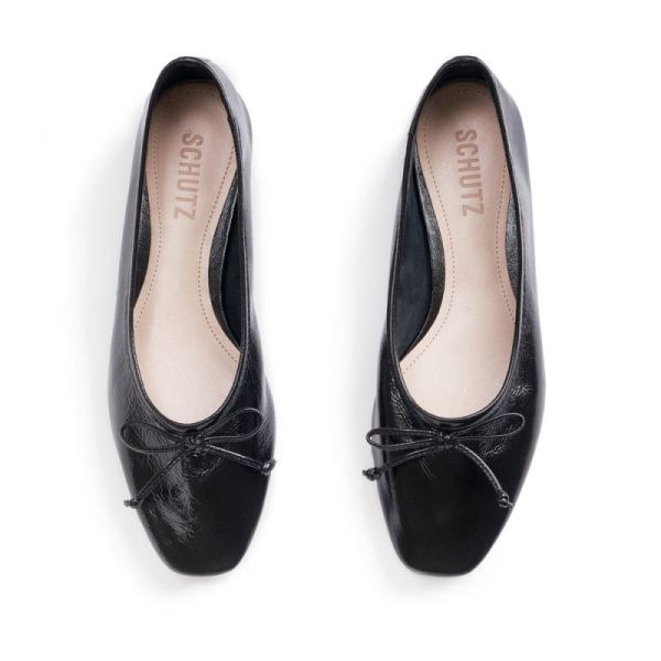 Schutz | Women's Arissa Ballet Flat with Bow Tie Detail in Leather  -Black