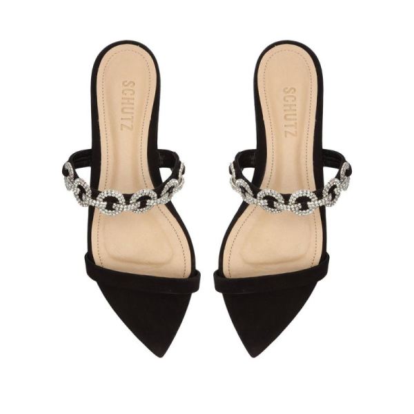 Schutz | Women's Elisah Nubuck Flat Sandal-Black
