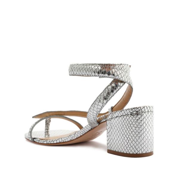 Schutz | Women's Courtney Mid Block Metallic Leather Sandal-Silver