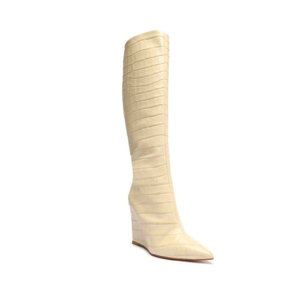 Schutz | Women's Asya Up Crocodile-Embossed Leather Boot-Eggshell