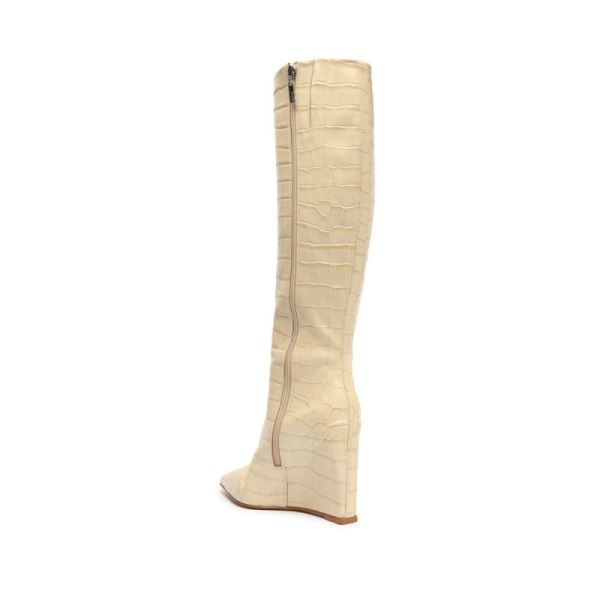Schutz | Women's Asya Up Crocodile-Embossed Leather Boot-Eggshell