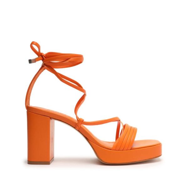 Schutz | Women's Glenna Platform Leather Sandal-Bright Tangerine