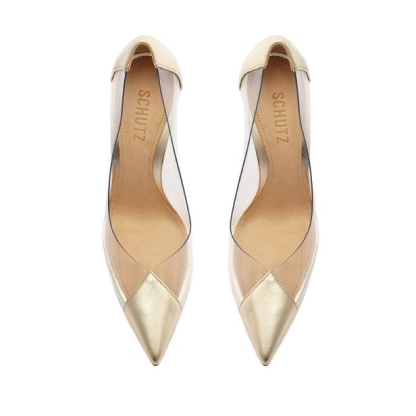 Schutz | Women's Cendi Metallic Leather&Vinyl Pump-Gold