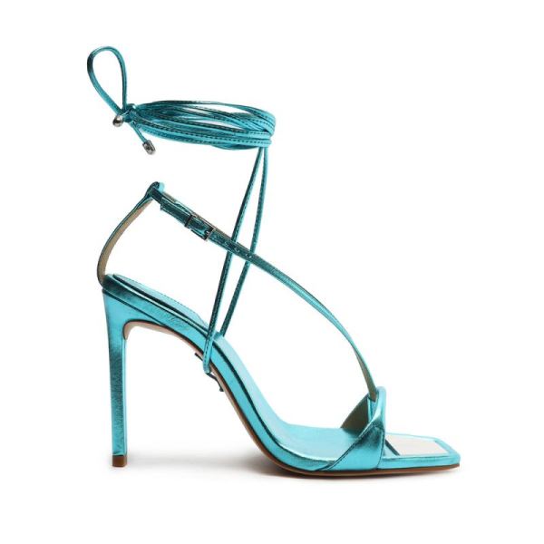 Schutz | Women's Vikki Metallic Leather Sandal-Turquesa