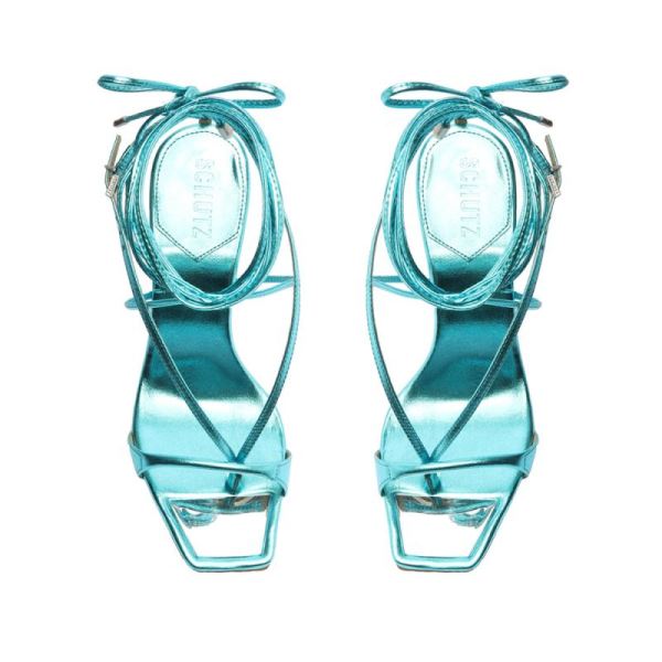 Schutz | Women's Vikki Metallic Leather Sandal-Turquesa