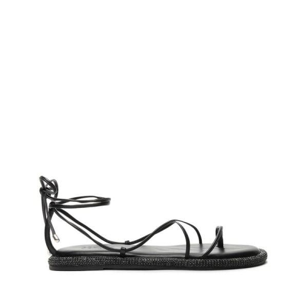 Schutz | Women's Kittie Leather Sandal with Ultra-thin Straps in Black-Black