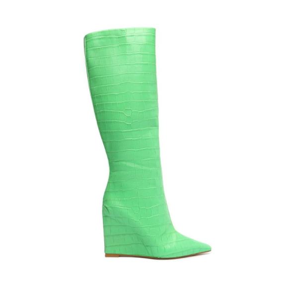 Schutz | Women's Asya Up Crocodile-Embossed Leather Boot-Gianni Green