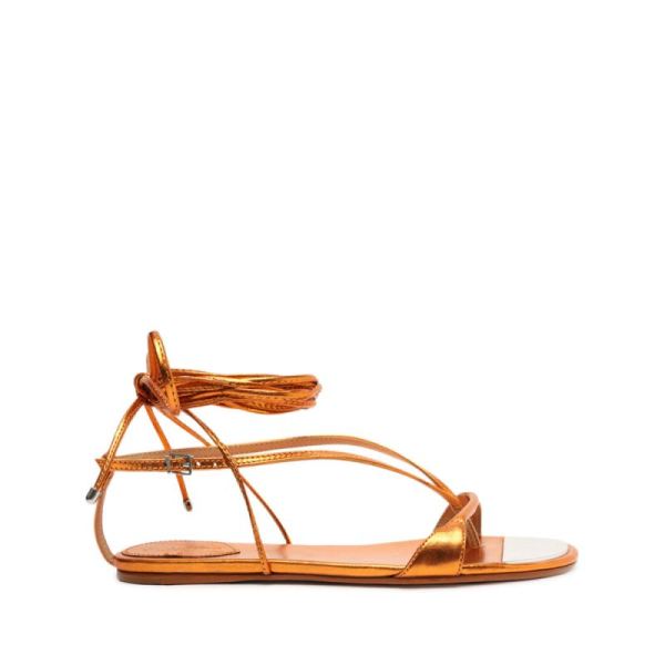 Schutz | Women's Vikki Flat Metallic Leather Sandal-Orange