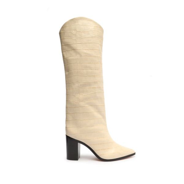 Schutz | Women's Analeah Crocodile-Embossed Leather Boot-Eggshell