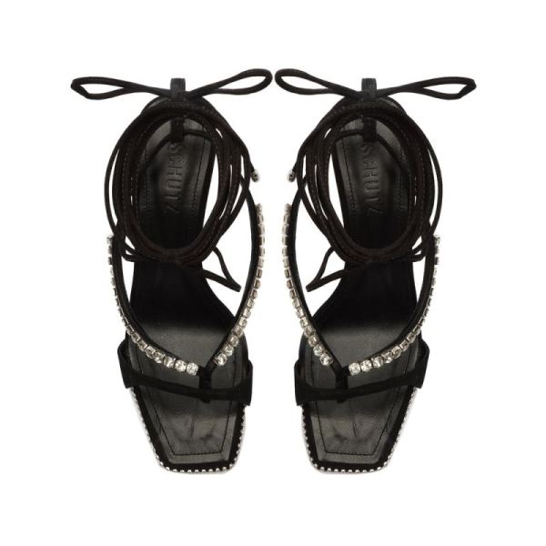 Schutz | Women's Vikki Crystal Nubuck Sandal-Black