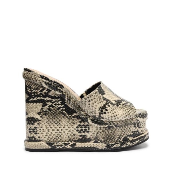 Schutz | Women's Dalle Snake-Embossed Leather Sandal-Natural Snake