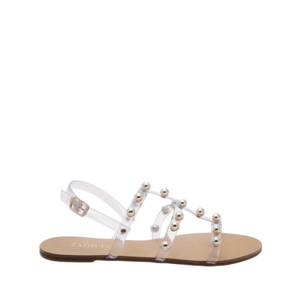 Schutz | Women's Yarin Flat Sandal in Clear Vinyl with Studs -Clear