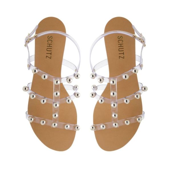 Schutz | Women's Yarin Flat Sandal in Clear Vinyl with Studs  -Clear