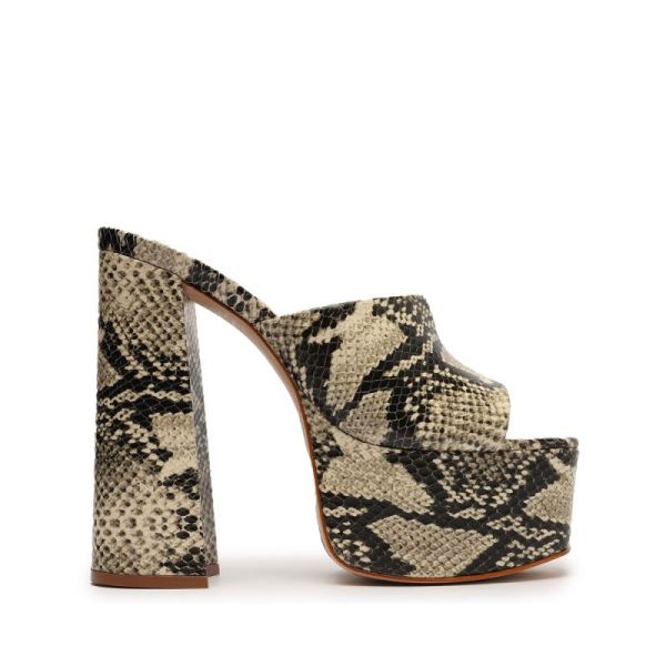 Schutz | Women's Darah Snake Embossed Leather Sandal-Natural Snake