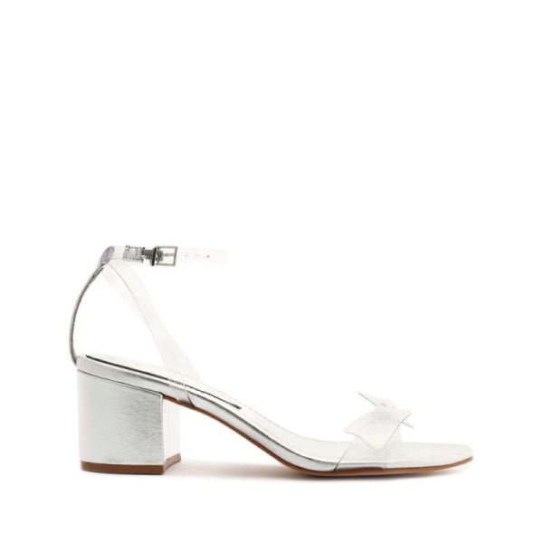 Schutz | Women's Elyda Mid Block Sandal-Silver