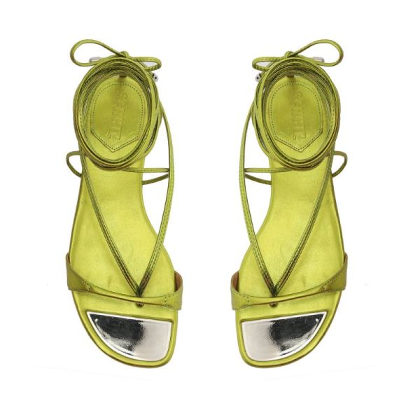 Schutz | Women's Vikki Flat Metallic Leather Sandal-Green Yellow