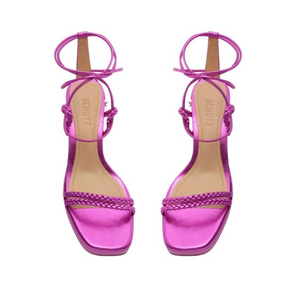 Schutz | Women's Lunah Metallic Nappa Sandal-Bright Violet