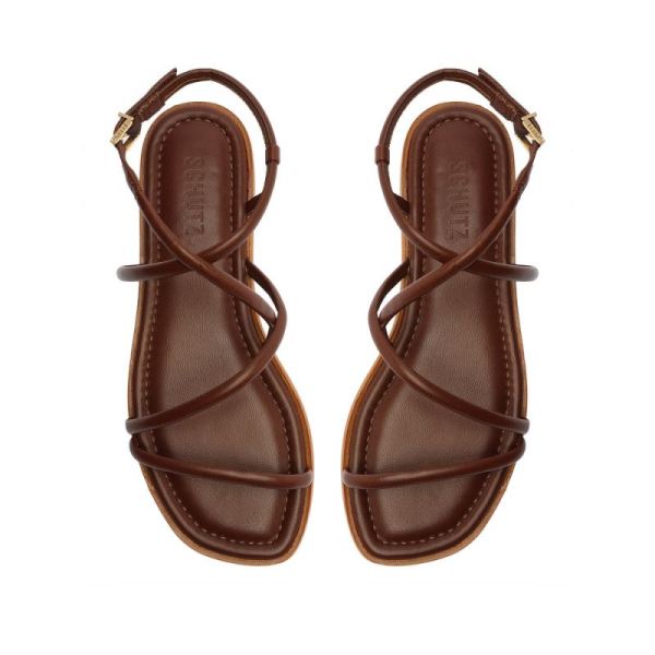 Schutz | Women's Lovi Nappa Leather Flat-New Cognac