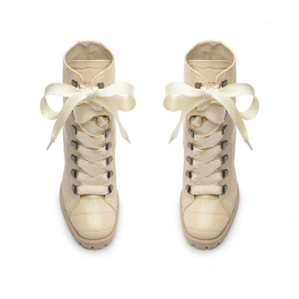 Schutz | Women's Zhara Crocodile-Embossed Leather Bootie-Eggshell