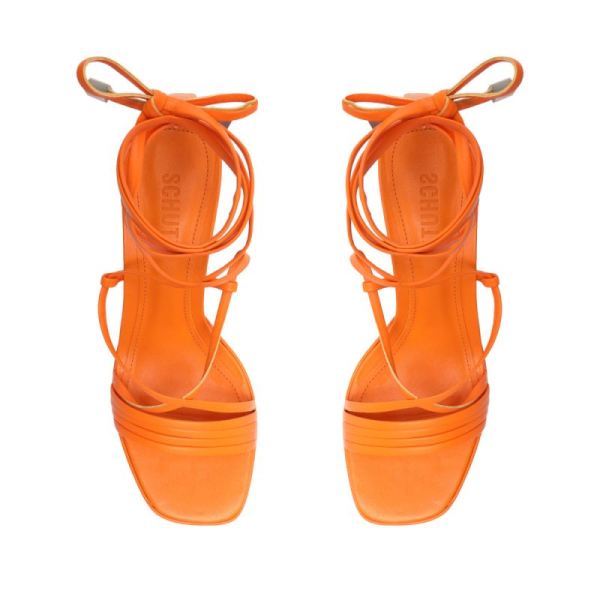 Schutz | Women's Glenna Platform Leather Sandal-Bright Tangerine