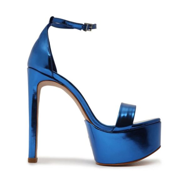 Schutz | Women's Cadey-Lee Platform Specchio Leather Sandal-Blue Snake