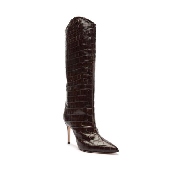 Schutz | Women's Maryana Crocodile-Embossed Leather Boot-Dark Chocolate