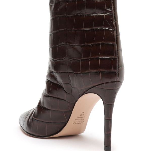 Schutz | Women's Maryana Crocodile-Embossed Leather Boot-Dark Chocolate