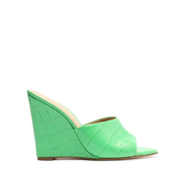 Schutz | Women's Luci Crocodile-Embossed Leather Sandal-Gianni Green