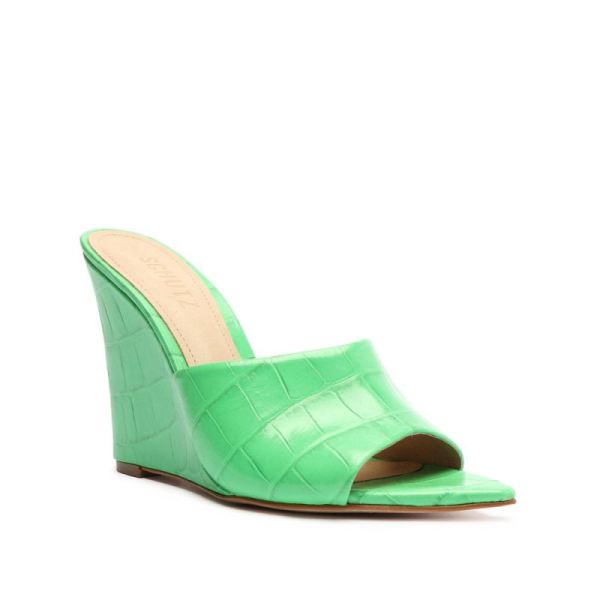 Schutz | Women's Luci Crocodile-Embossed Leather Sandal-Gianni Green