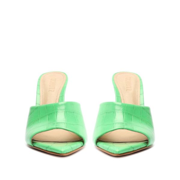 Schutz | Women's Luci Crocodile-Embossed Leather Sandal-Gianni Green