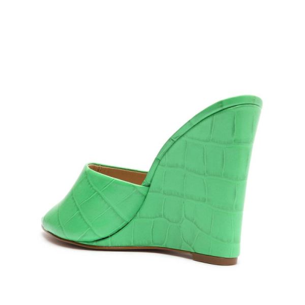Schutz | Women's Luci Crocodile-Embossed Leather Sandal-Gianni Green