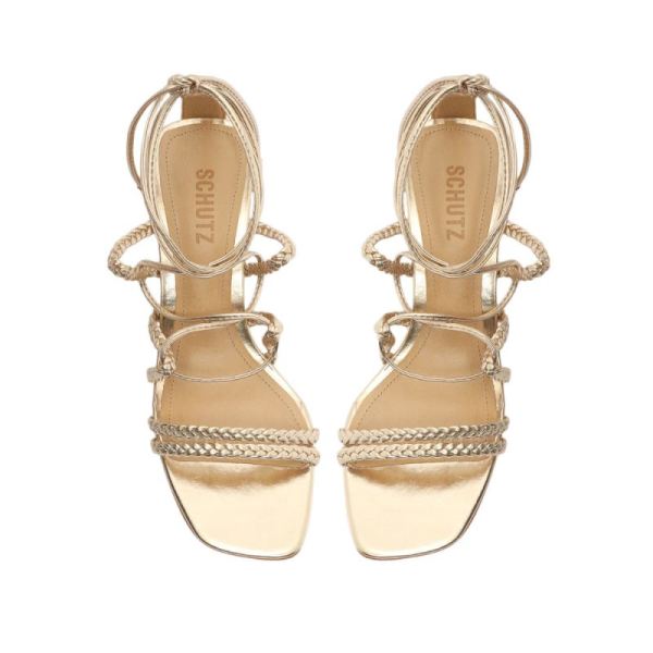 Schutz | Women's Lunah Mid Metallic Leather Sandal-Gold