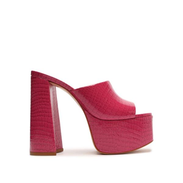 Schutz | Women's Darah Crocodile-Embossed Leather Sandal-Hot Pink