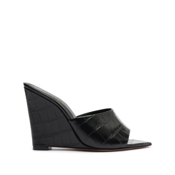 Schutz | Women's Luci Crocodile-Embossed Leather Sandal-Black