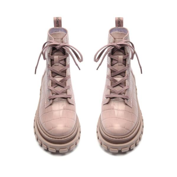Schutz | Women's Orly Crocodile-Embossed Leather Bootie-Sweet Lilac