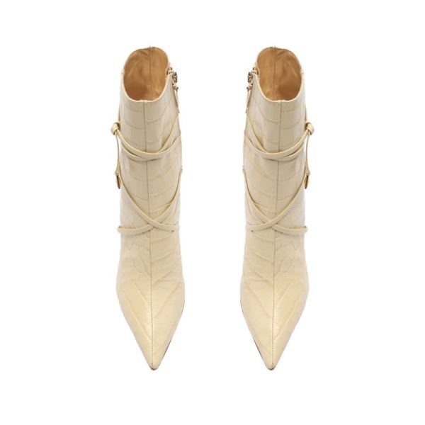 Schutz | Women's Vini Crocodile-Embossed Leather Bootie-Eggshell