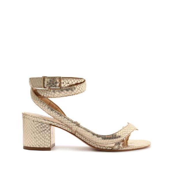 Schutz | Women's Courtney Mid Block Metallic Leather Sandal-Gold