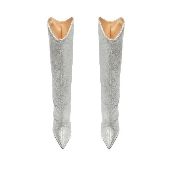 Schutz | Women's Maryana Glow Metallic Nappa Boot-Silver